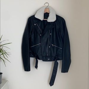 Sherpa collar leather jacket